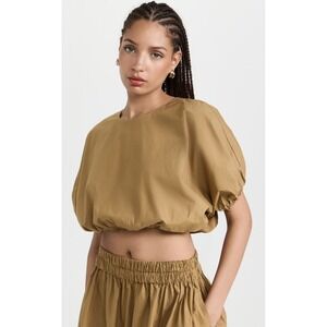 MIKOH Women's Cropped Top, Puff Sleeve, Khaki Brown, Blouse, Casual